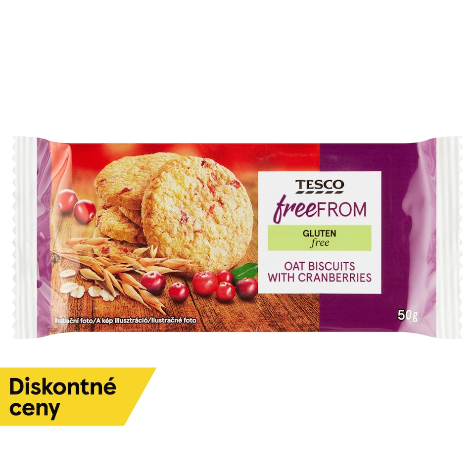 Tesco Free From Bezgluténové ovsené sušienky s kandizovanými brusnicami 50 g