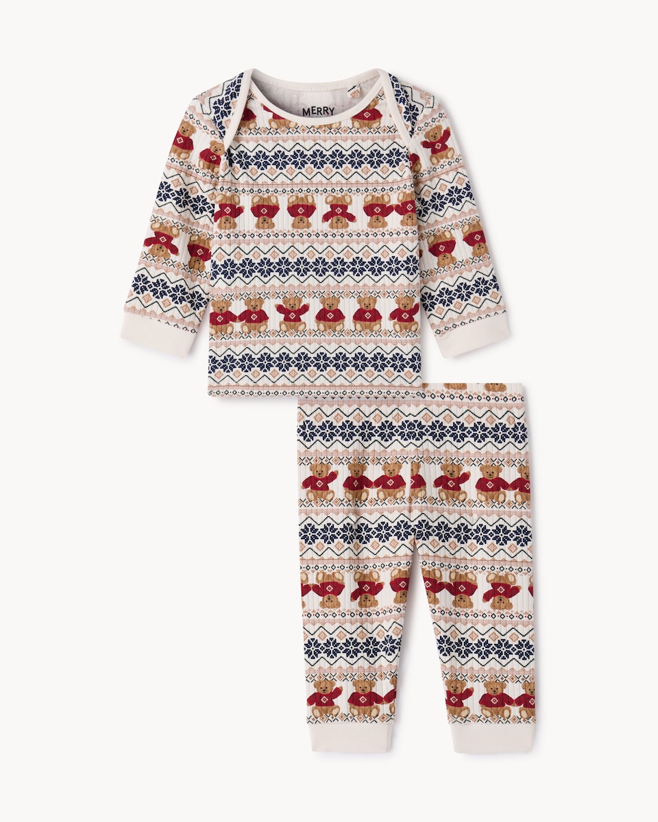 image 1 of Christmas  Baby Cotton Rich Bear Fair Isle Matching Family Pyjama Set in Multi