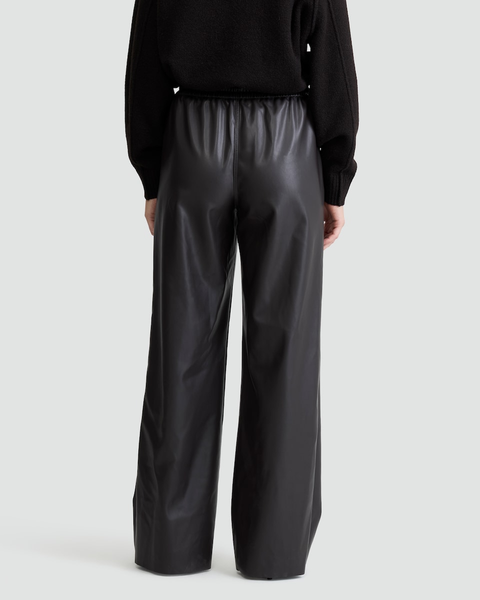 image 1 of The F&F Edit Faux Leather Wide Leg Drawstring Trousers in Chocolate