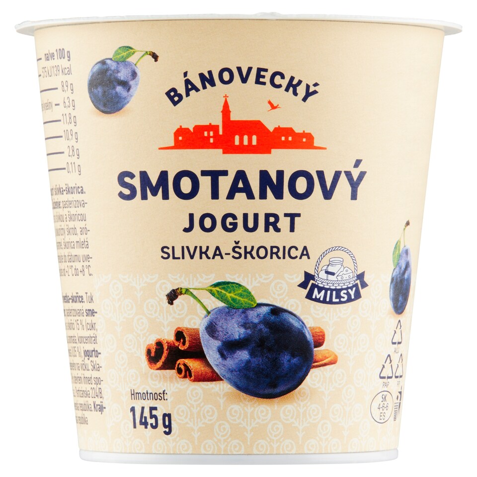 Milsy Bánovecký smotanový jogurt slivka škorica 145 g
