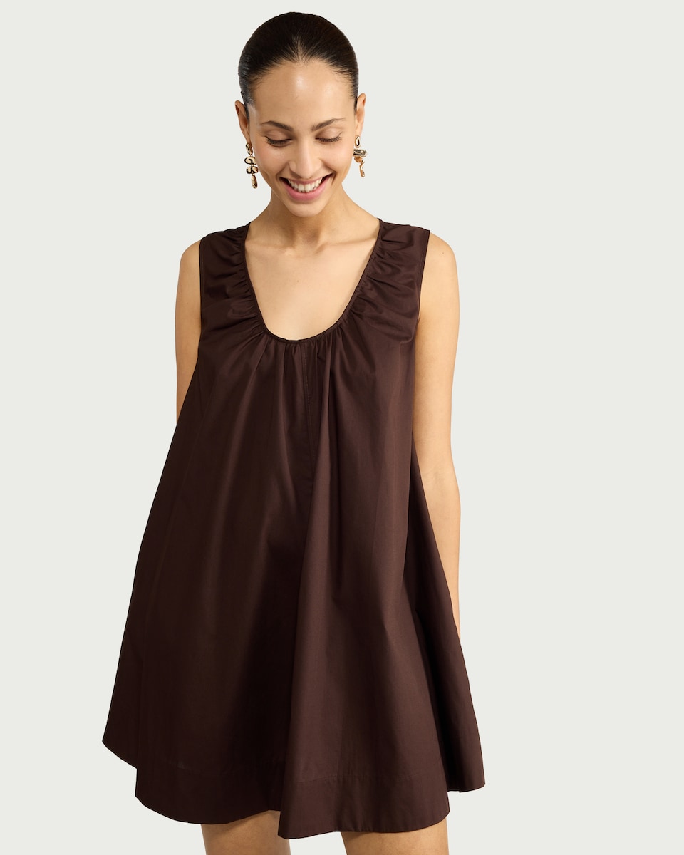 image 1 of F&F Pure Cotton Scoop Neck Dress in Brown