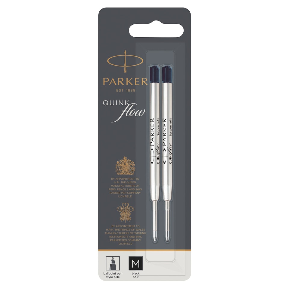 image 1 of Parker Ballpoint Pen Refill, Black Quinkflow Ink, 2 Count