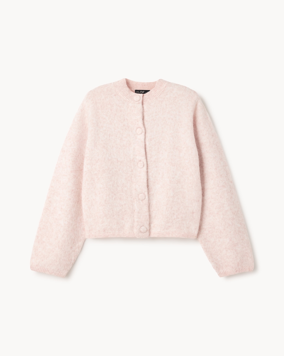 image 1 of F&F Crew Neck Cardigan in Pink