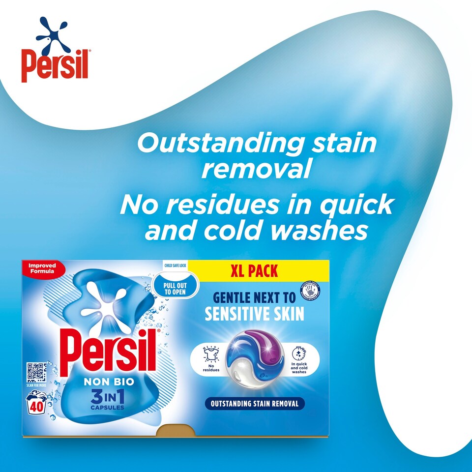 image 1 of Persil Non Bio 3 in 1 Sensitive Washing Capsules Laundry Detergent 40 Washes 844g