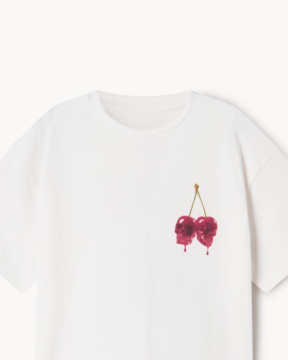 image 1 of F&F Girls Pure Cotton Halloween Cherry T-Shirt in White