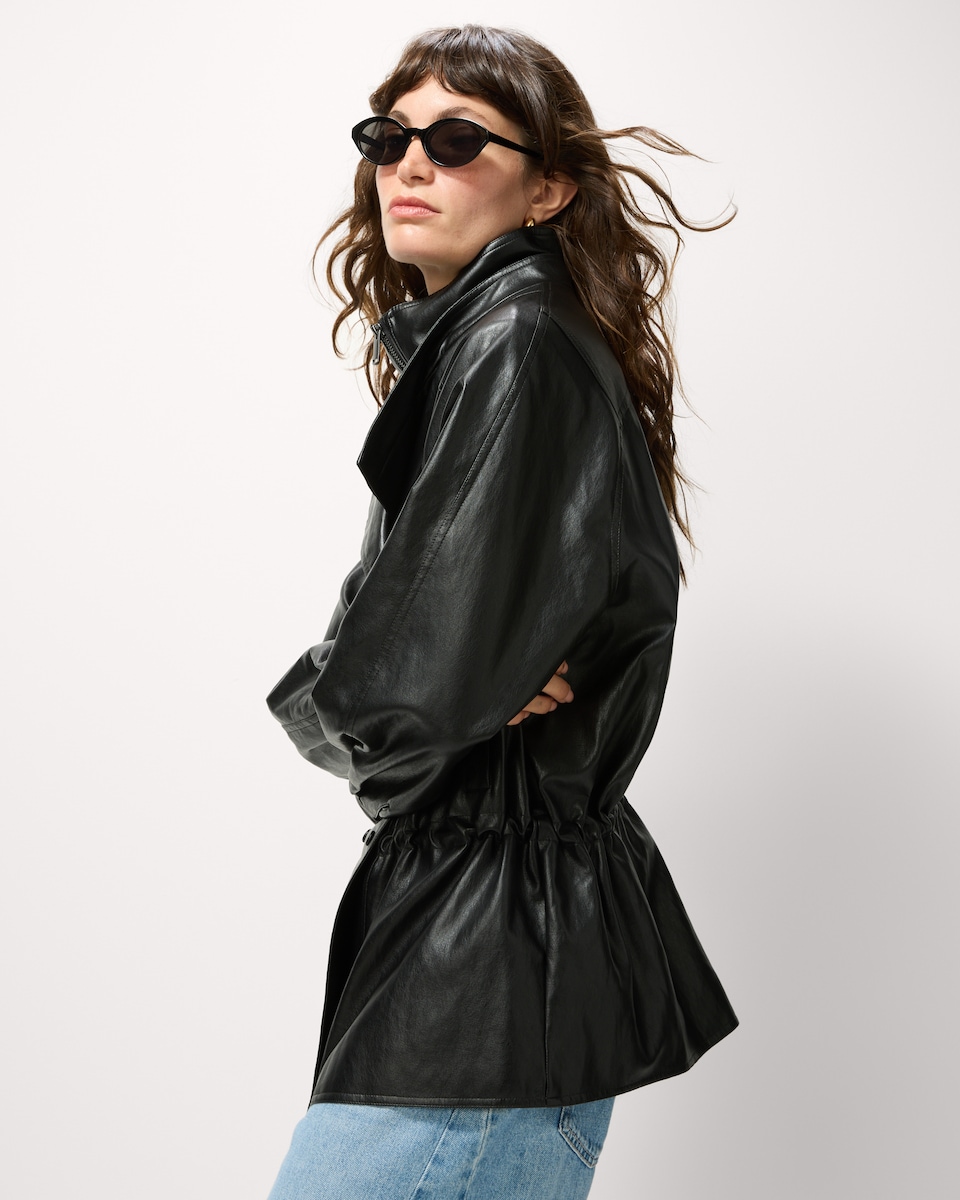 image 1 of F&F Faux Leather Cinched Jacket in Black