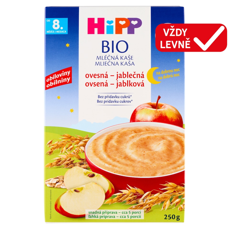Obrázek 1 pro produkt HiPP Bio mléčná kaše ovesná-jablečná na dobrou noc 250g