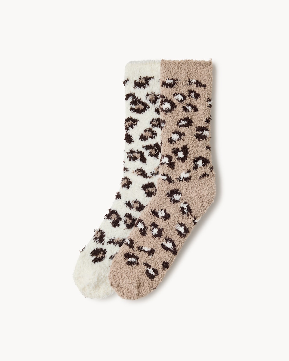 F&F 2-Pack Leopard Print Cosy Ankle Socks in Neutral