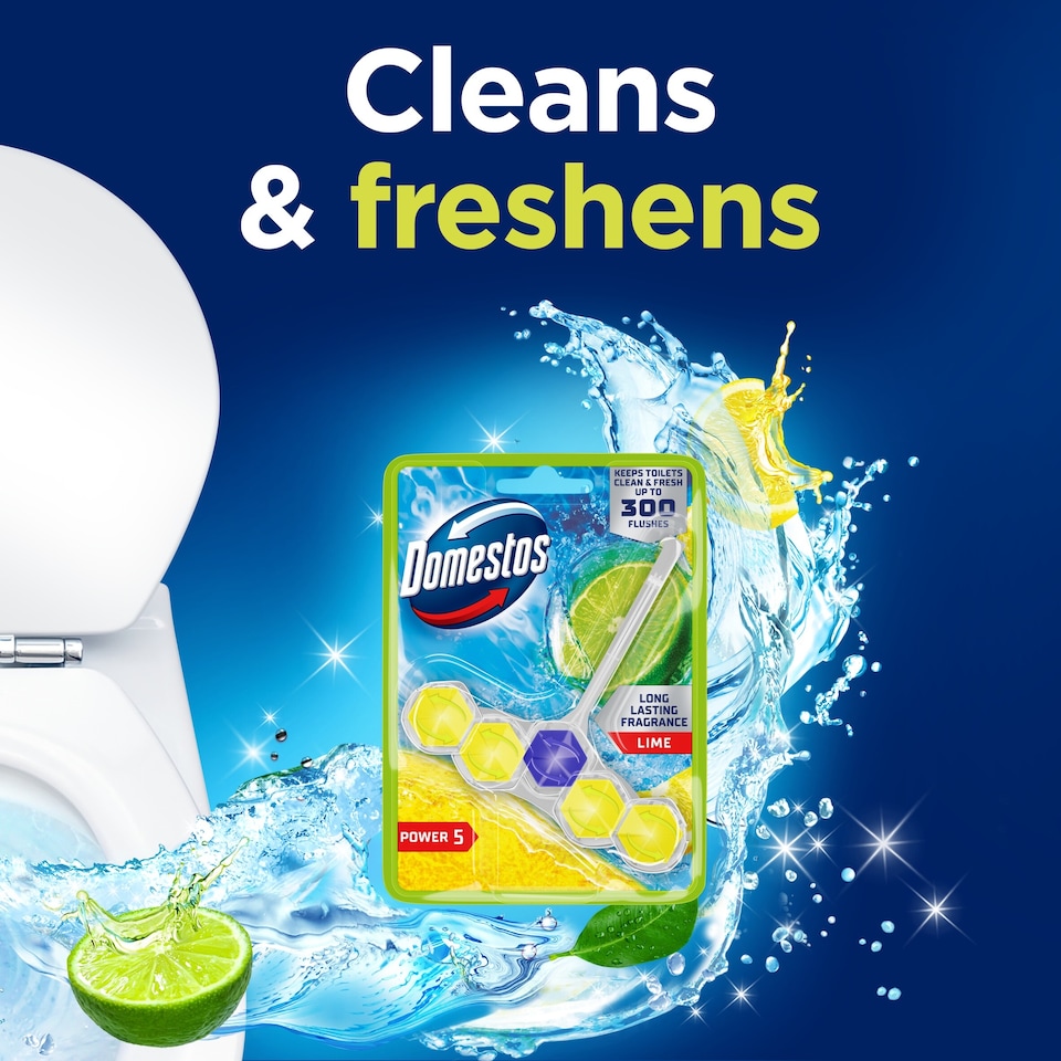 image 1 of Domestos Power 5 Toilet Rim Block Freshener Lime 50g