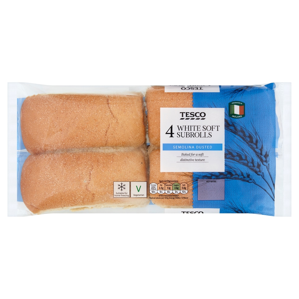 Tesco White Soft Grain Sub Rolls 4 Pack