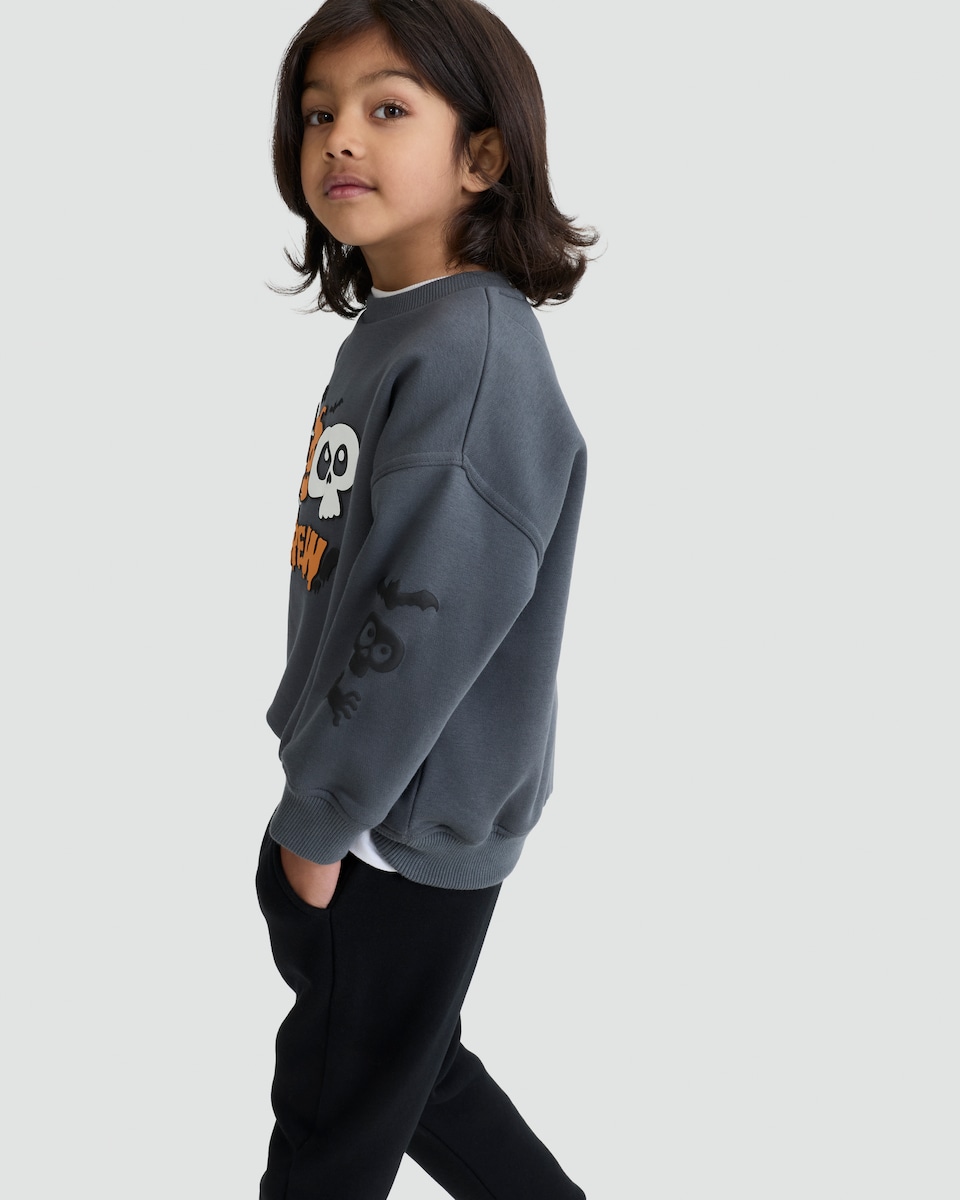 image 1 of F&F Boys Cotton Rich The Boo Crew Print Sweatshirt in Grey