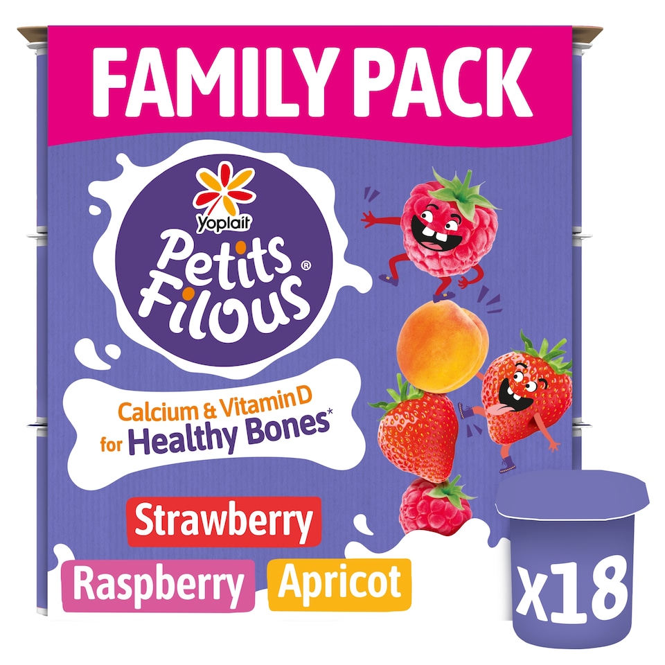 image 1 of Petits Filous Strawberry Raspberry & Apricot Kids Yoghurt Pots Multipack 18x47g