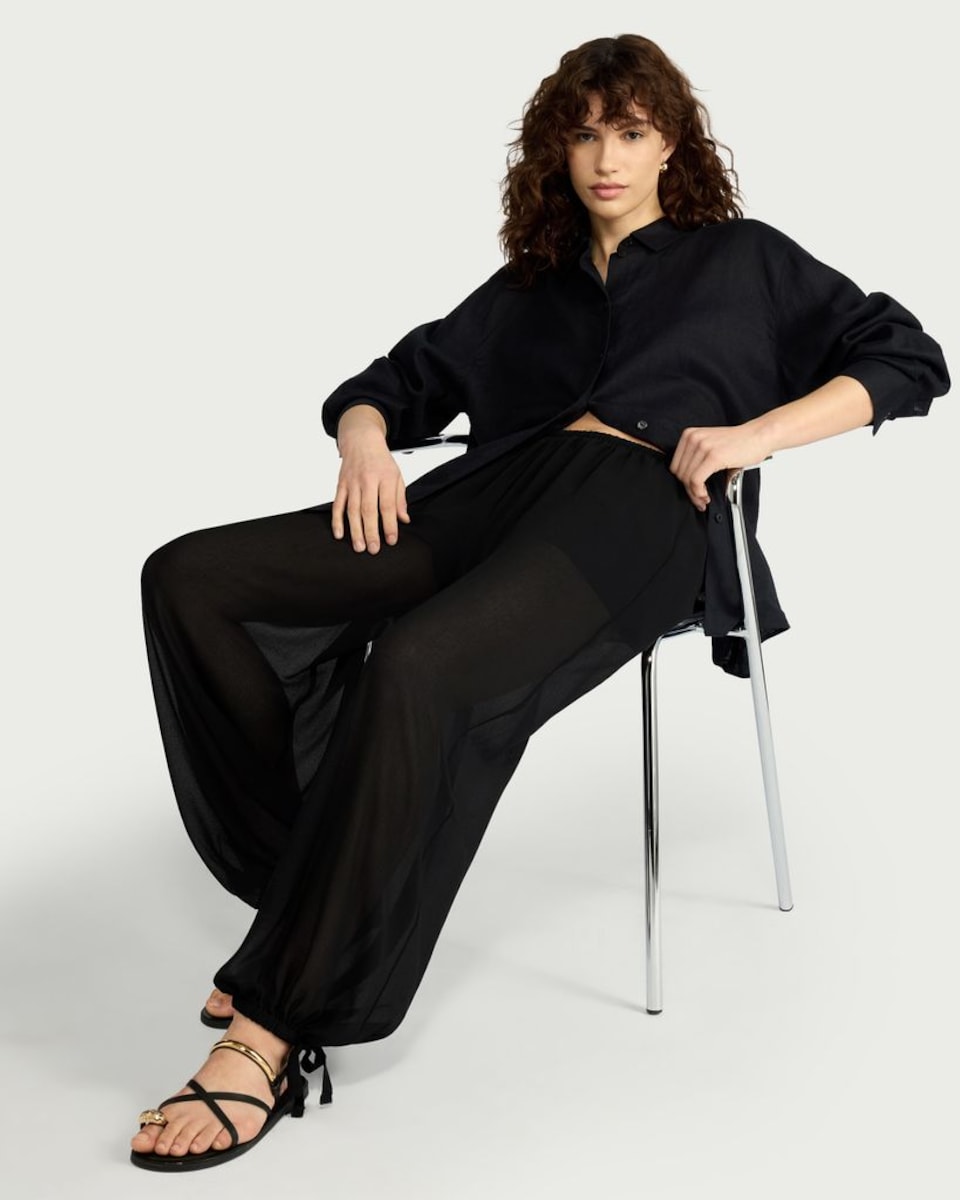 image 1 of F&F Sheer Balloon Leg Trousers in Black