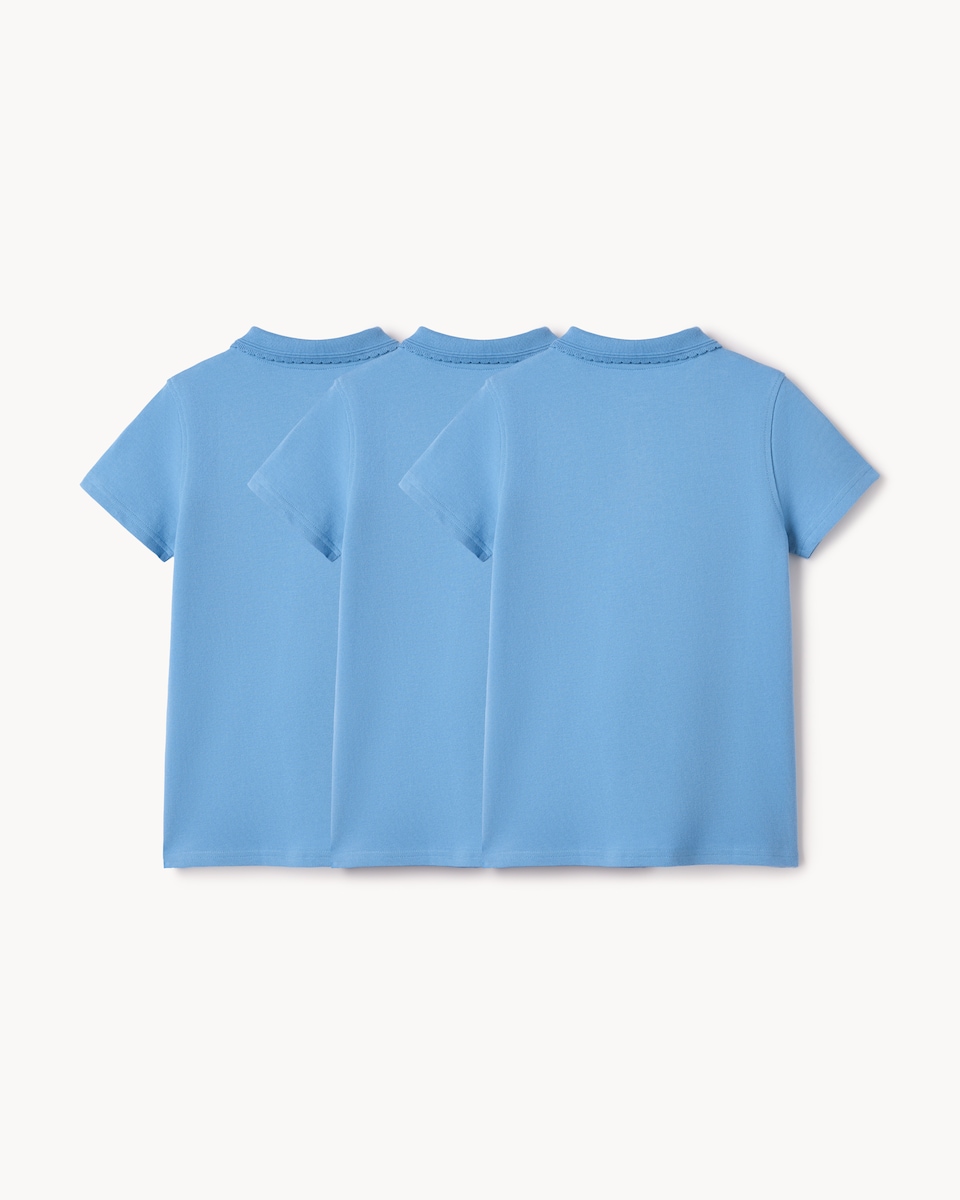 image 1 of F&F School Girls 3-Pack Pure Cotton Regular Fit Polo Shirts in Blue
