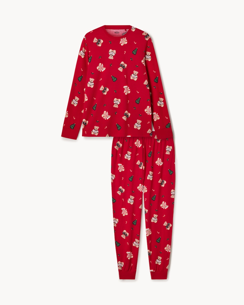 image 1 of Christmas Pure Cotton Festive Bear Matching Family Pyjama Set in Red
