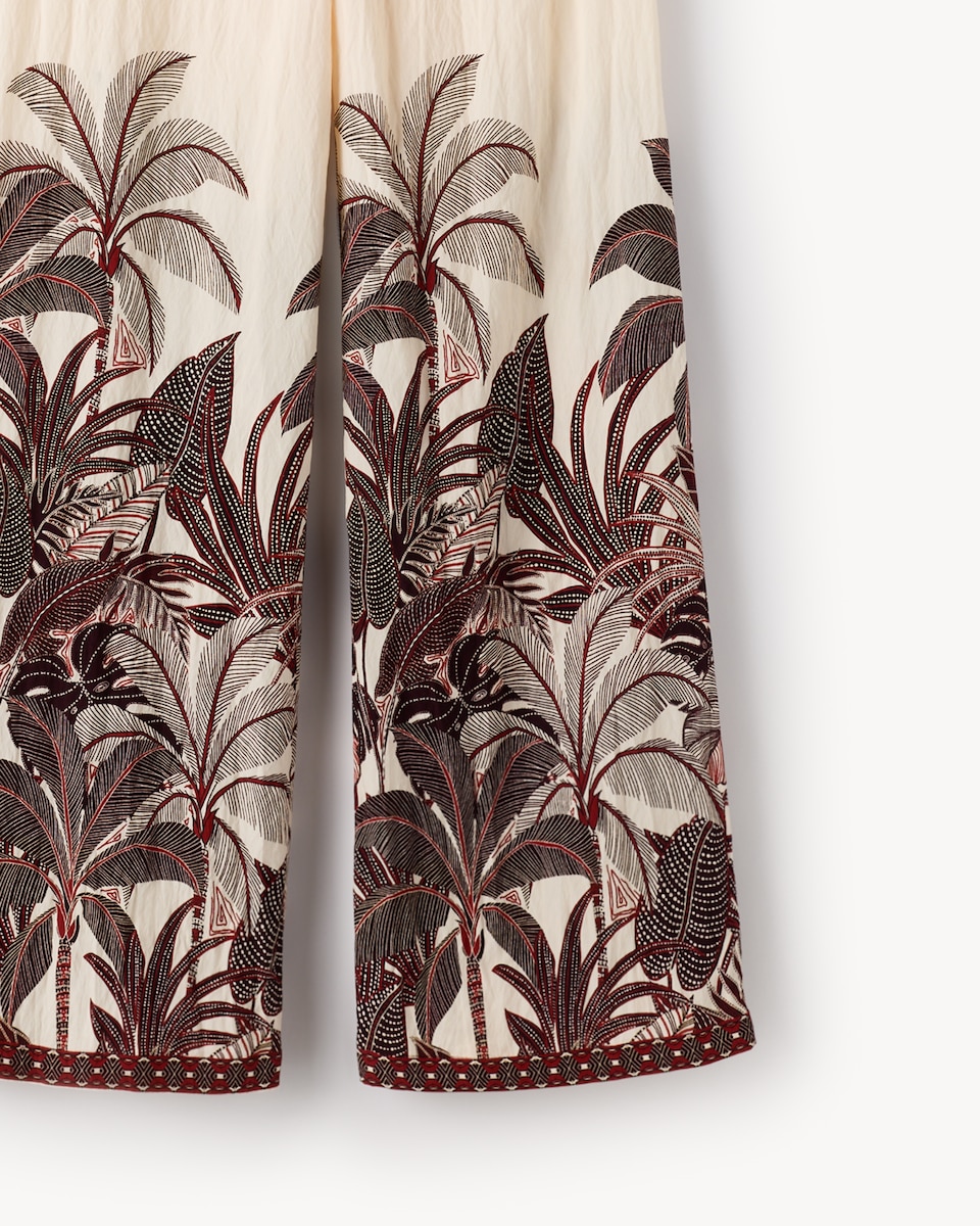 image 1 of The F&F Edit Leaf Print Wide Leg Trousers in Multi Red