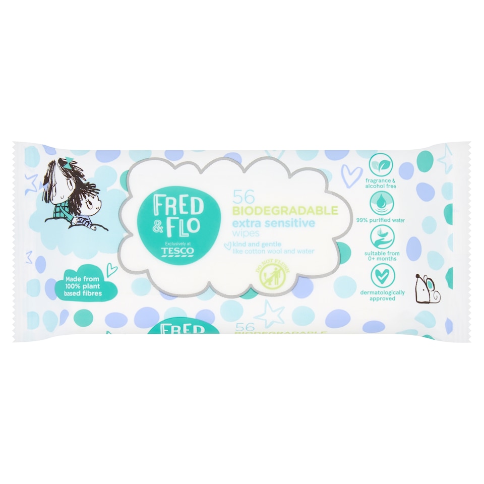 Fred & Flo Biodegradable Extra Sensitive Wipes 56 Pack