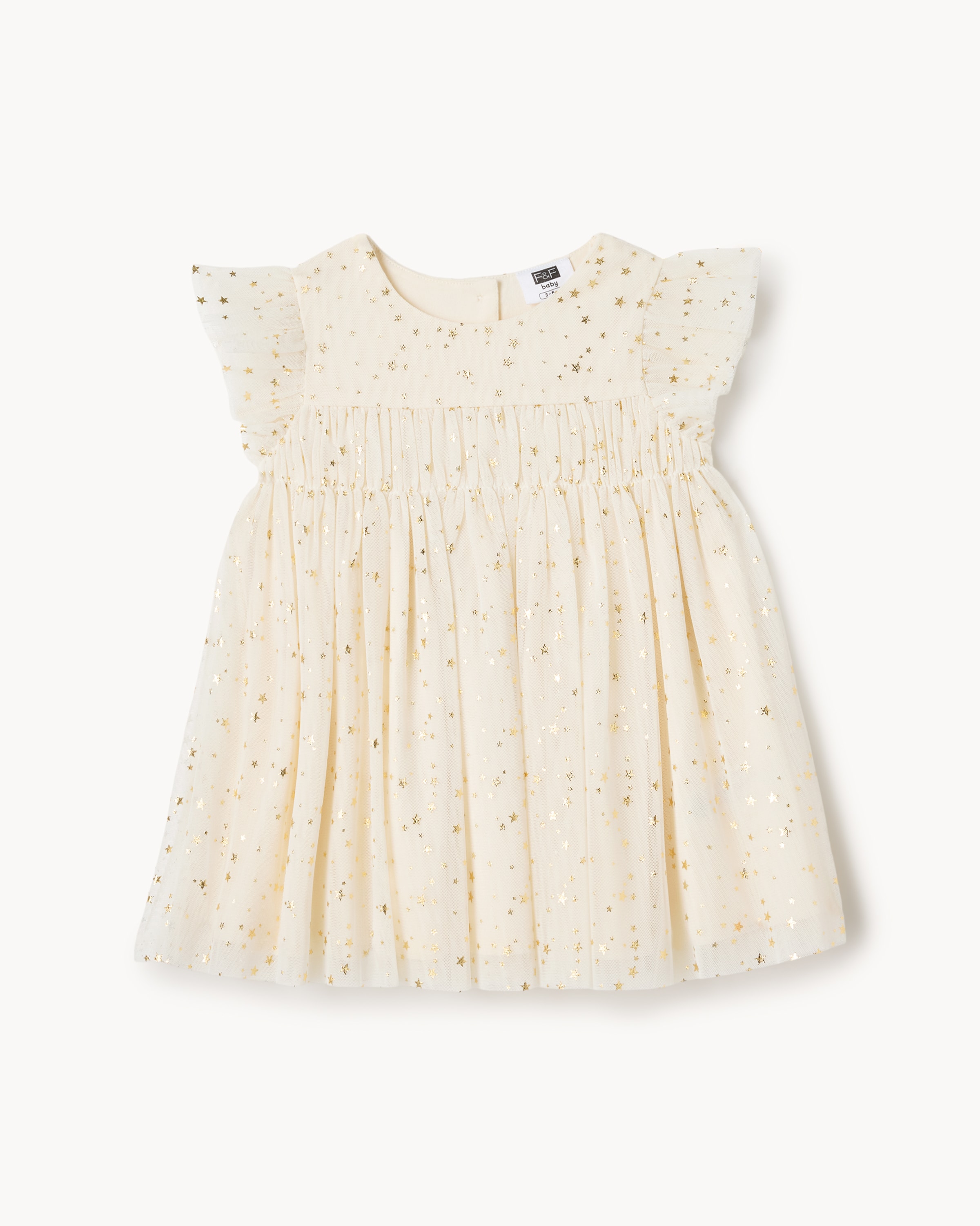 F&F Baby Star Print Short Sleeved Party Dress in Cream