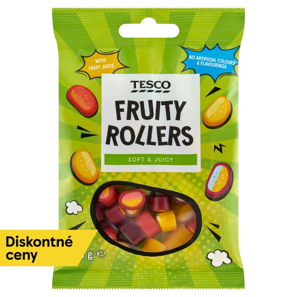 Tesco Fruity Rollers želé cukríky s ovocnými príchuťami 100 g