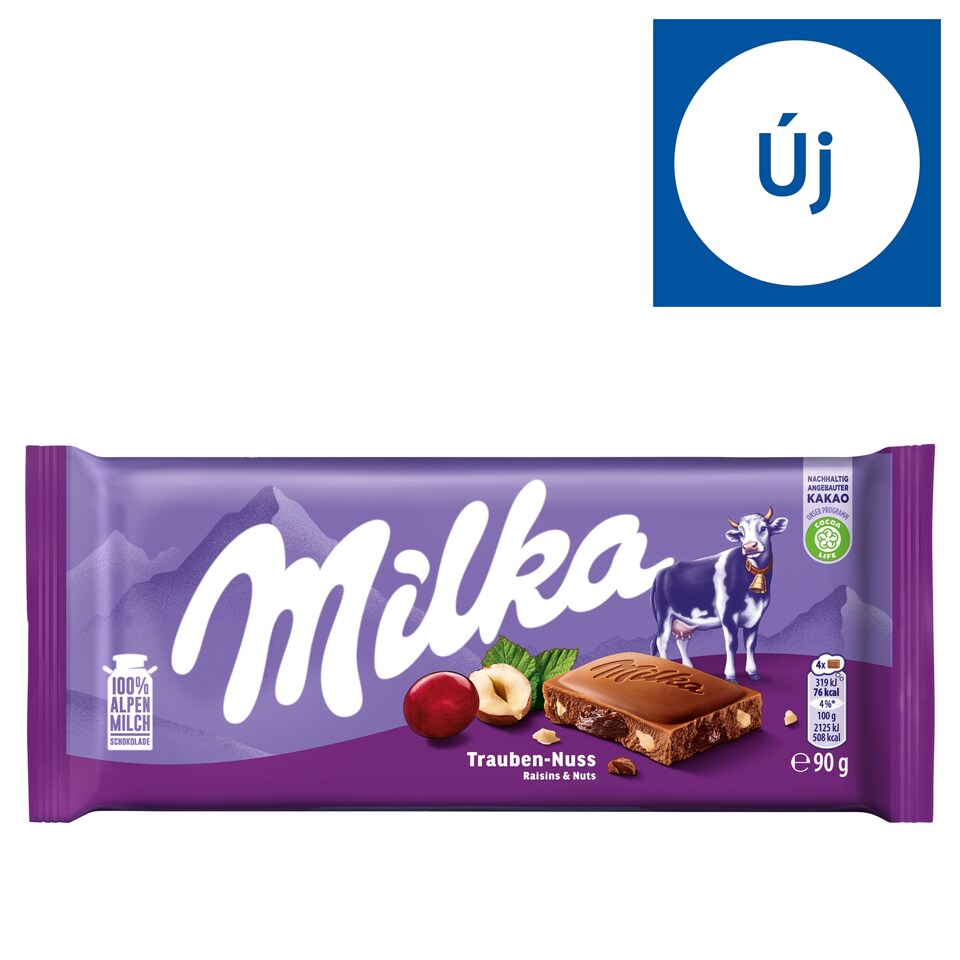 Milka Alpine Milk Chocolate with Raisins and Hazelnut Pieces 90 g