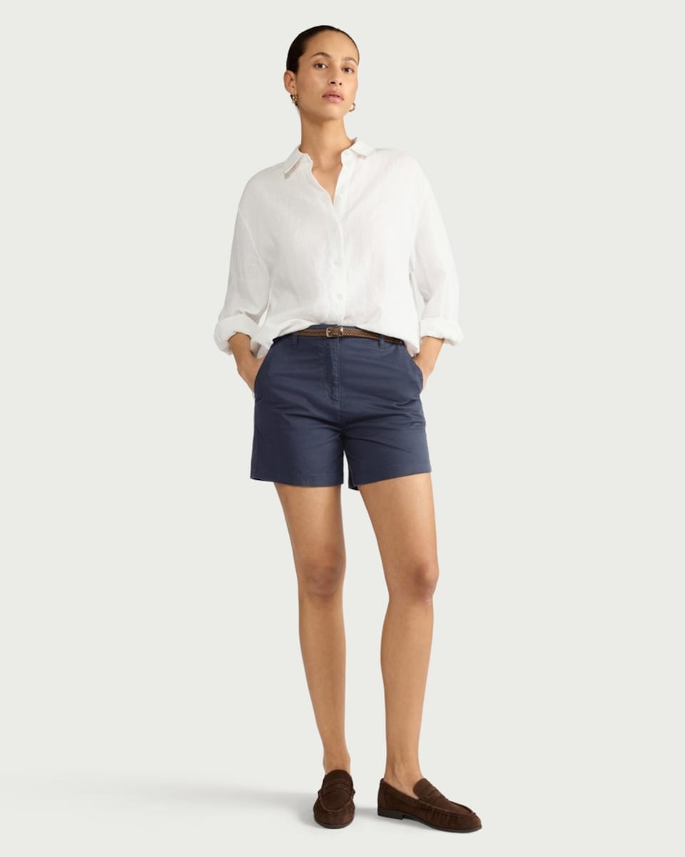 image 1 of F&F Cotton Rich Belted Mid Rise Chino Shorts in Navy