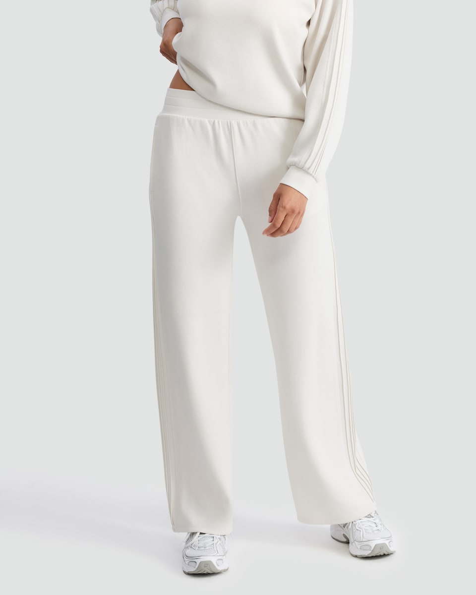 image 1 of F&F Active Wide Leg Side Stripe Joggers in Cream