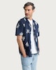 image 1 of The F&F Edit Cotton Rich Floral Embroidered Short Sleeved Shirt in Navy
