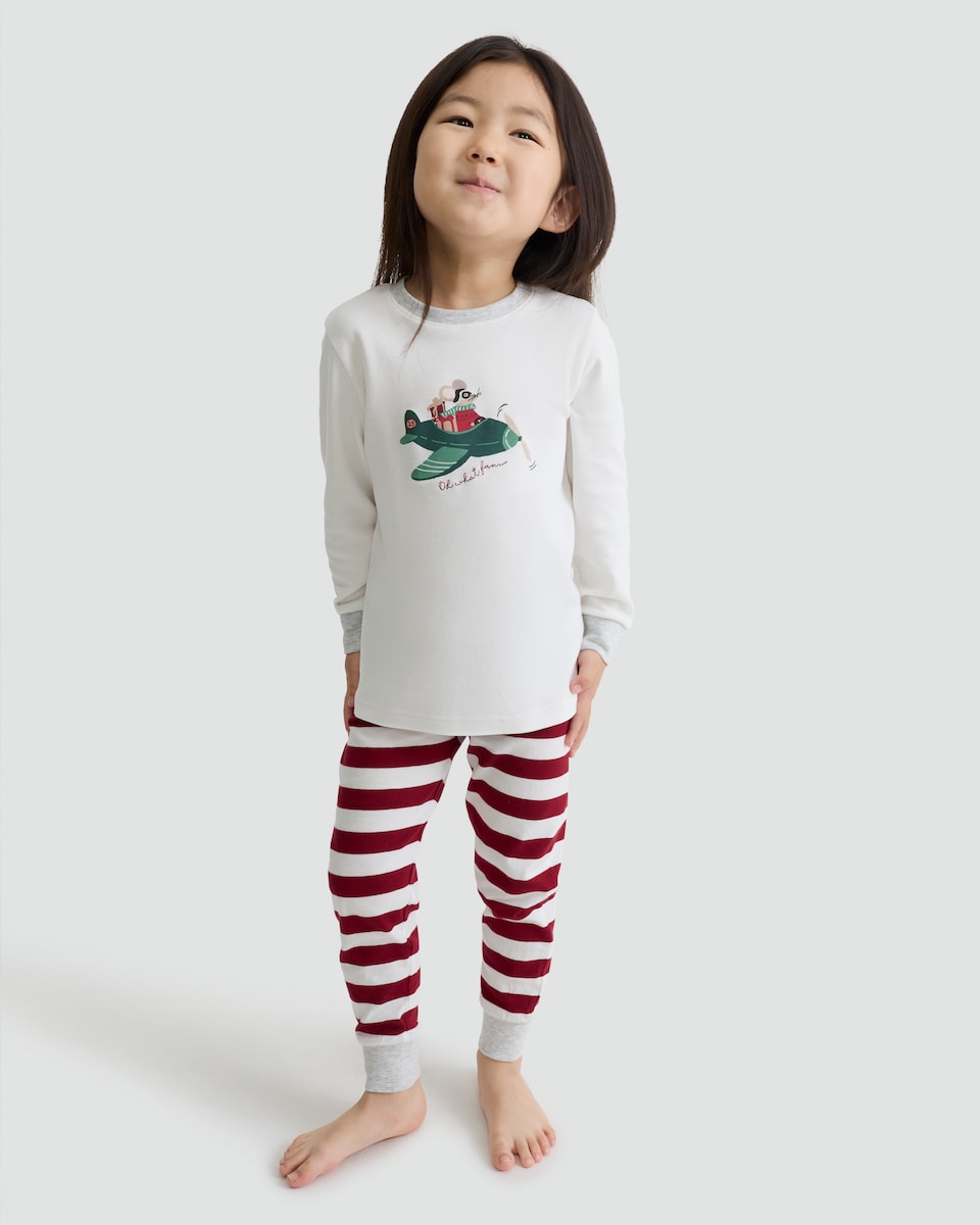 image 1 of F&F Boys Pure Cotton Mouse Aeroplane Print Top and Joggers Pyjamas in Cream Multi