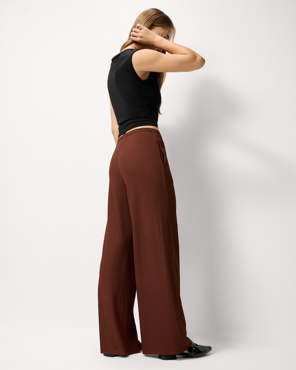image 1 of F&F Textured Wide Leg Trousers in Brown