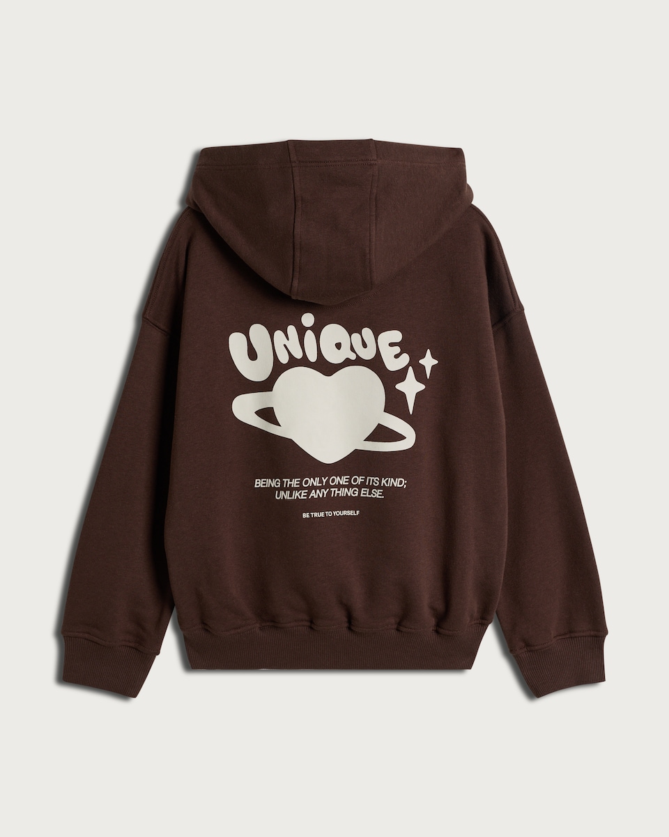 image 1 of F&F Girls Cotton Rich Unique Slogan Hoodie in Brown