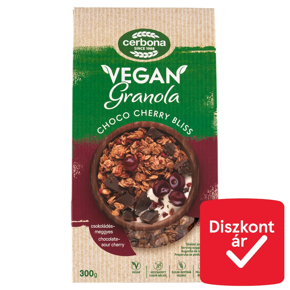 Cerbona Vegan Granola Muesli with Chocolate and Sour Cherry with Sweetener 300 g