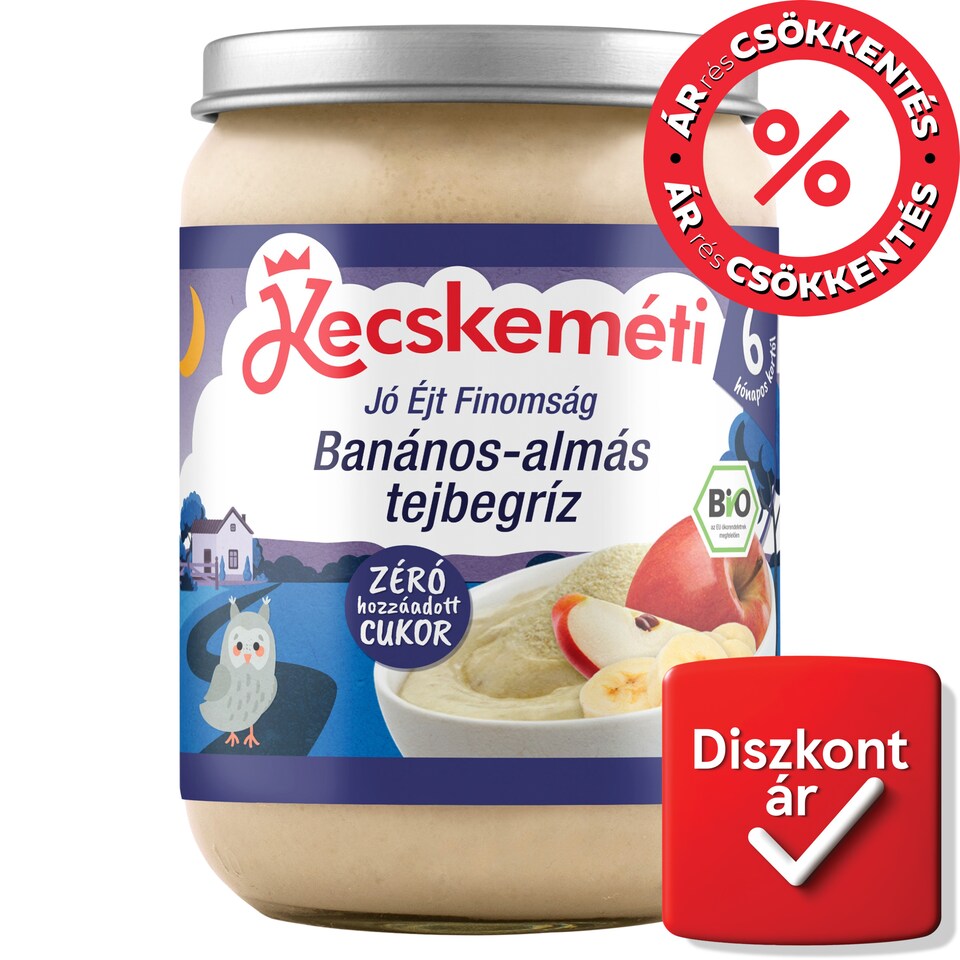 Kecskeméti Jó Éjt Finomság bio banános-almás tejbegríz bébidesszert 6 hónapos kortól 190 g
