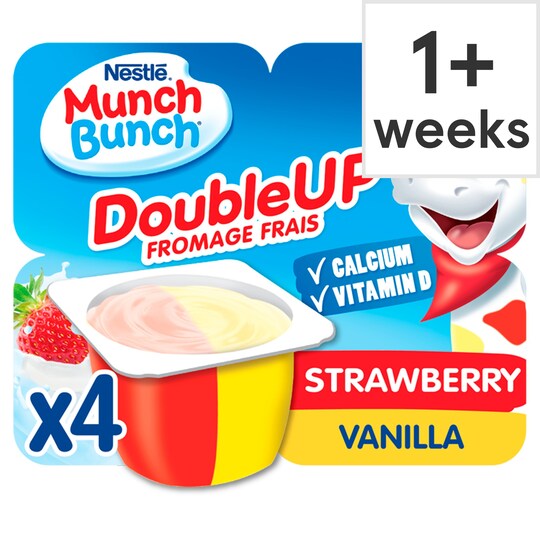 Munch Bunch Double Up Strawberry & Vanilla Yogurt 4X85g Tesco Groceries