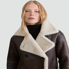 The F&F Edit Double-Breasted Shearling Coat in Brown