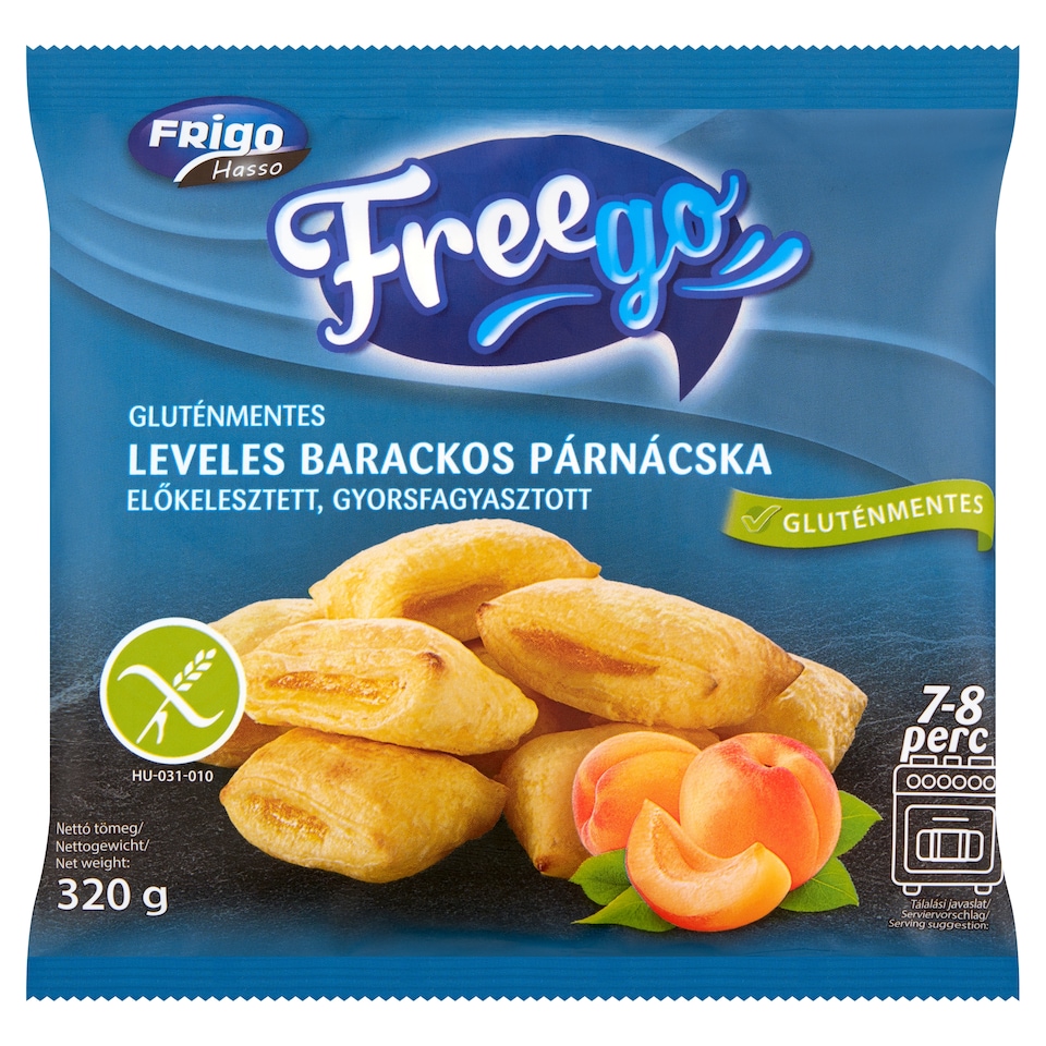 Freego gluténmentes gyorsfagyasztott előkelesztett leveles barackos párnácska 320 g