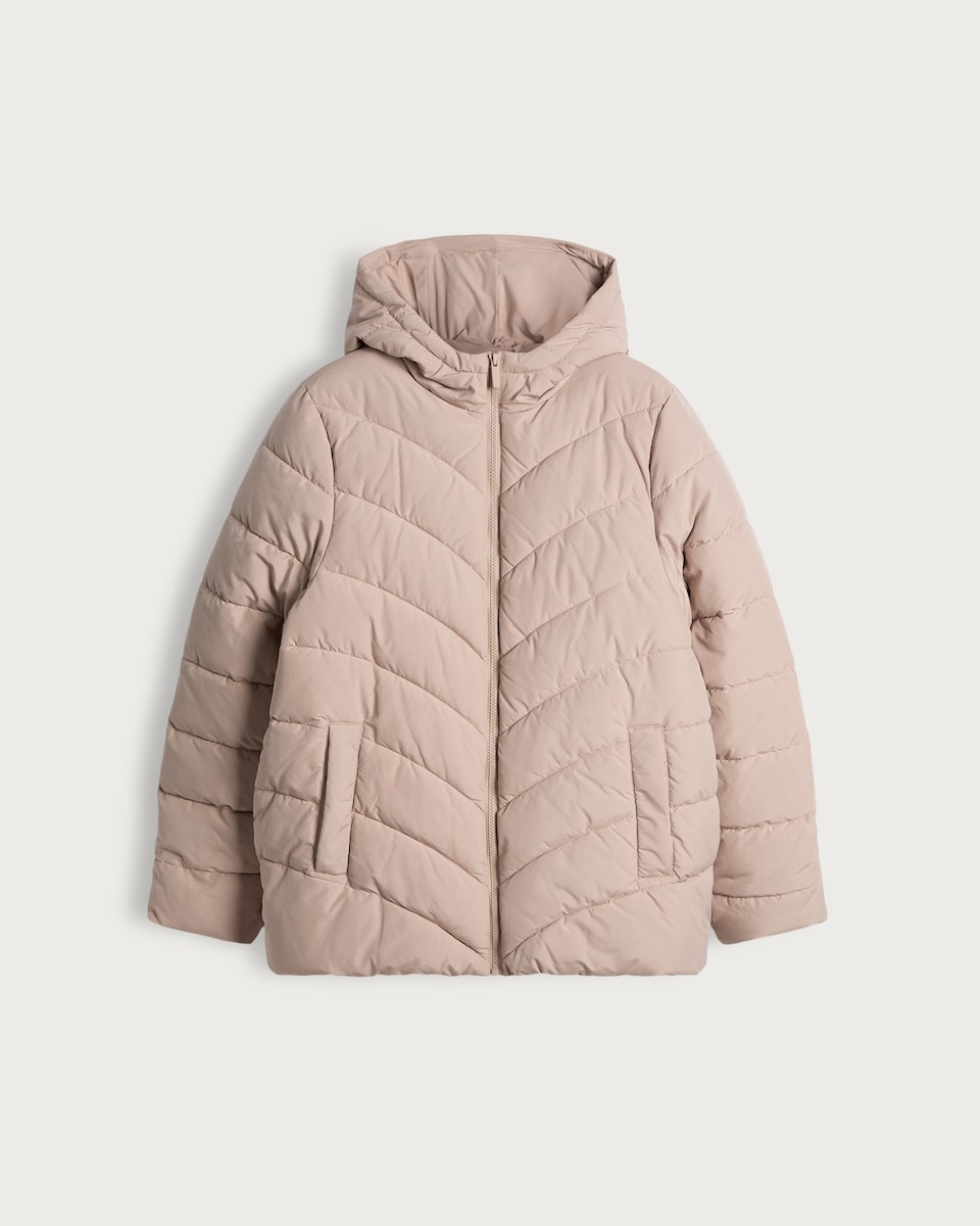F&F Chevron Quilted Hooded Shower Resistant Jacket in Cream