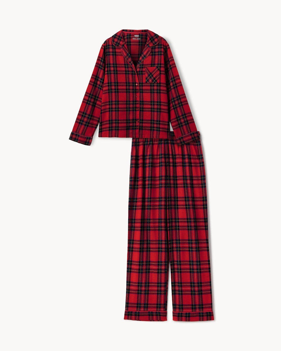 image 1 of Christmas Cotton Rich Checked Revere Matching Family Pyjama Set in Multi Red