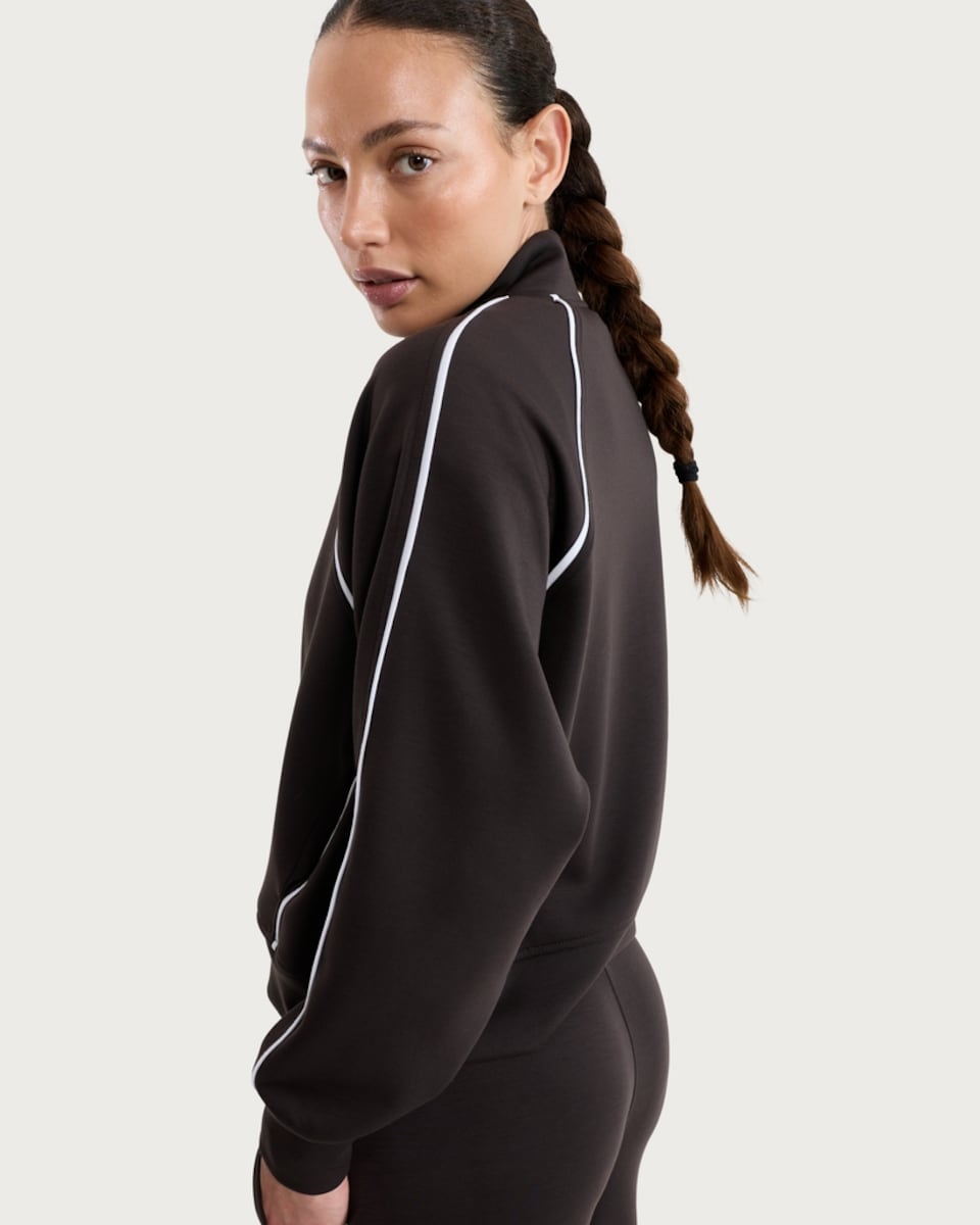 image 1 of F&F Active EVERYHOUR Side Stripe Zip Up Sweatshirt in Brown