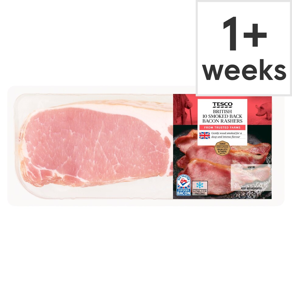 Tesco British 10 Smoked Back Bacon Rashers 300G Tesco Groceries