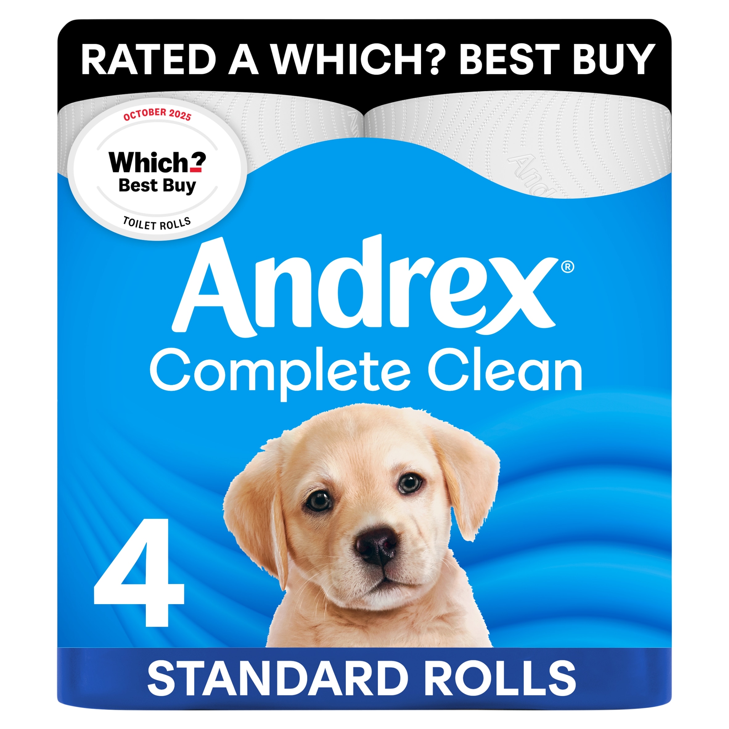 Andrex Complete Clean Toilet Tissue Standard Rolls 4 Rolls