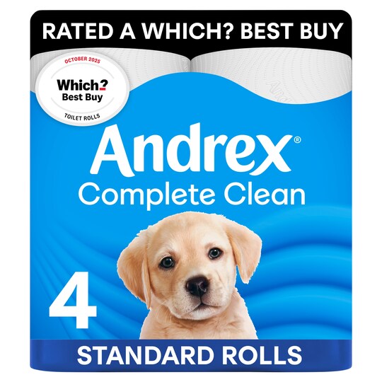 Andrex Complete Clean Toilet Tissue Standard Rolls 4 Rolls