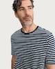 image 1 of F&F Pure Cotton Stripe Print Short Sleeved Slim Fit T-Shirt in Navy
