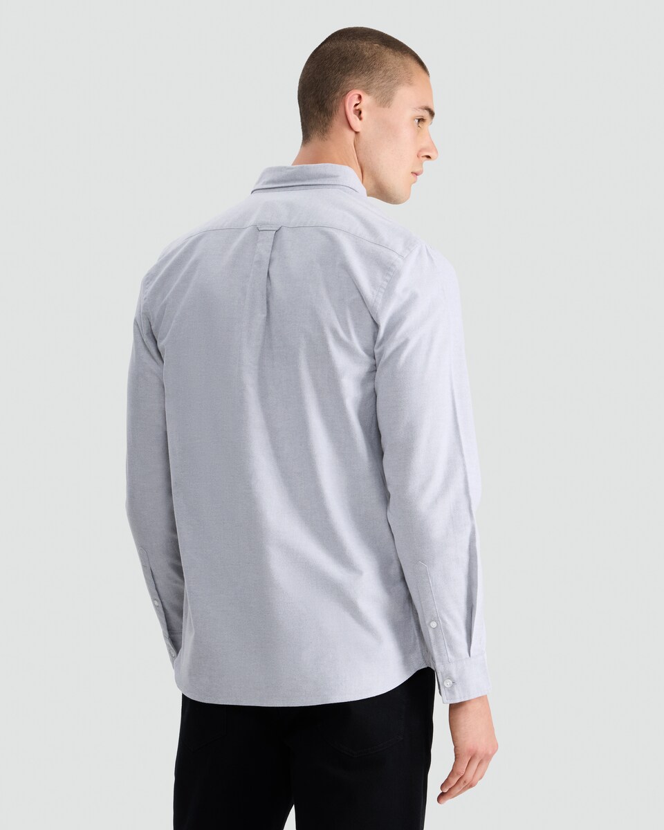 image 1 of F&F Pure Cotton Brushed Button Down Oxford Shirt in Grey