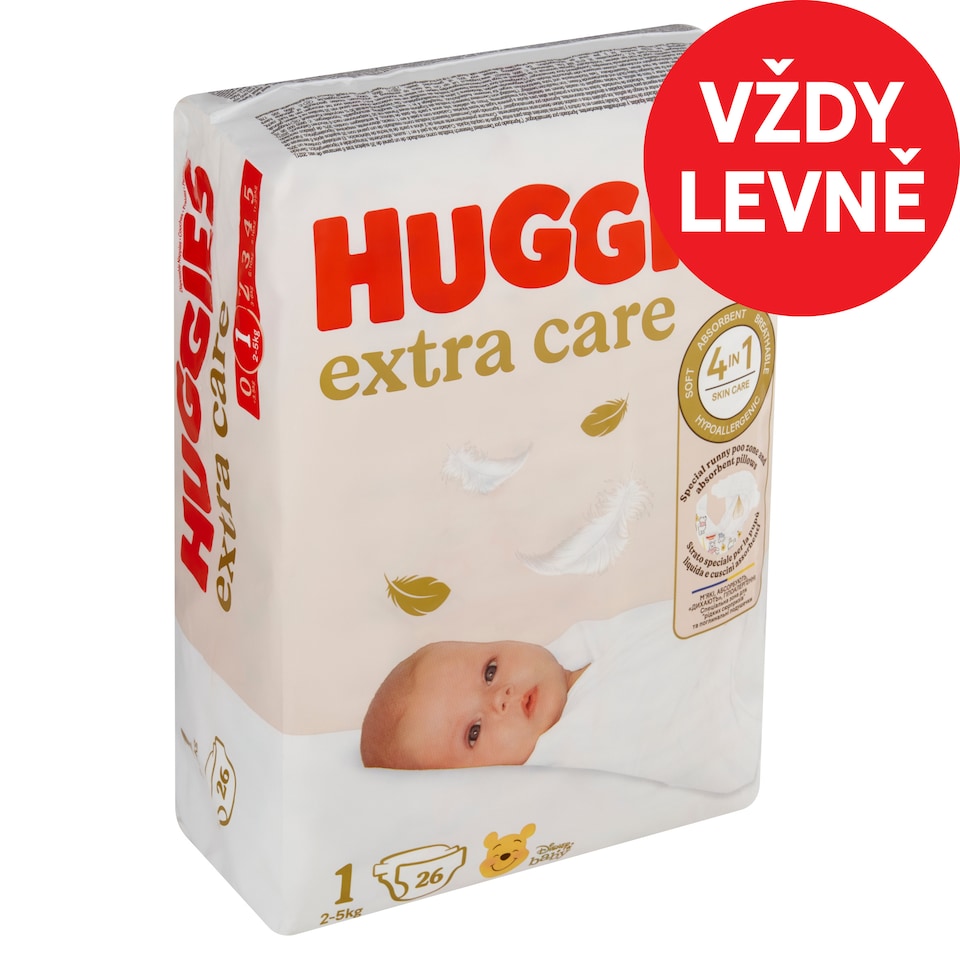 Huggies Extra Care plenky velikost 1 pro děti 2-5kg 26 ks