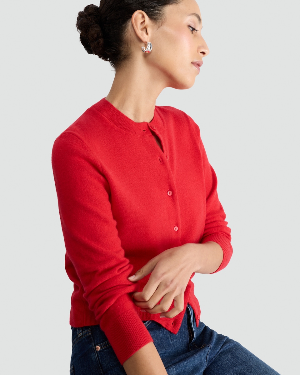 image 1 of F&F Premium Pure Cashmere Button Up Cardigan in Red
