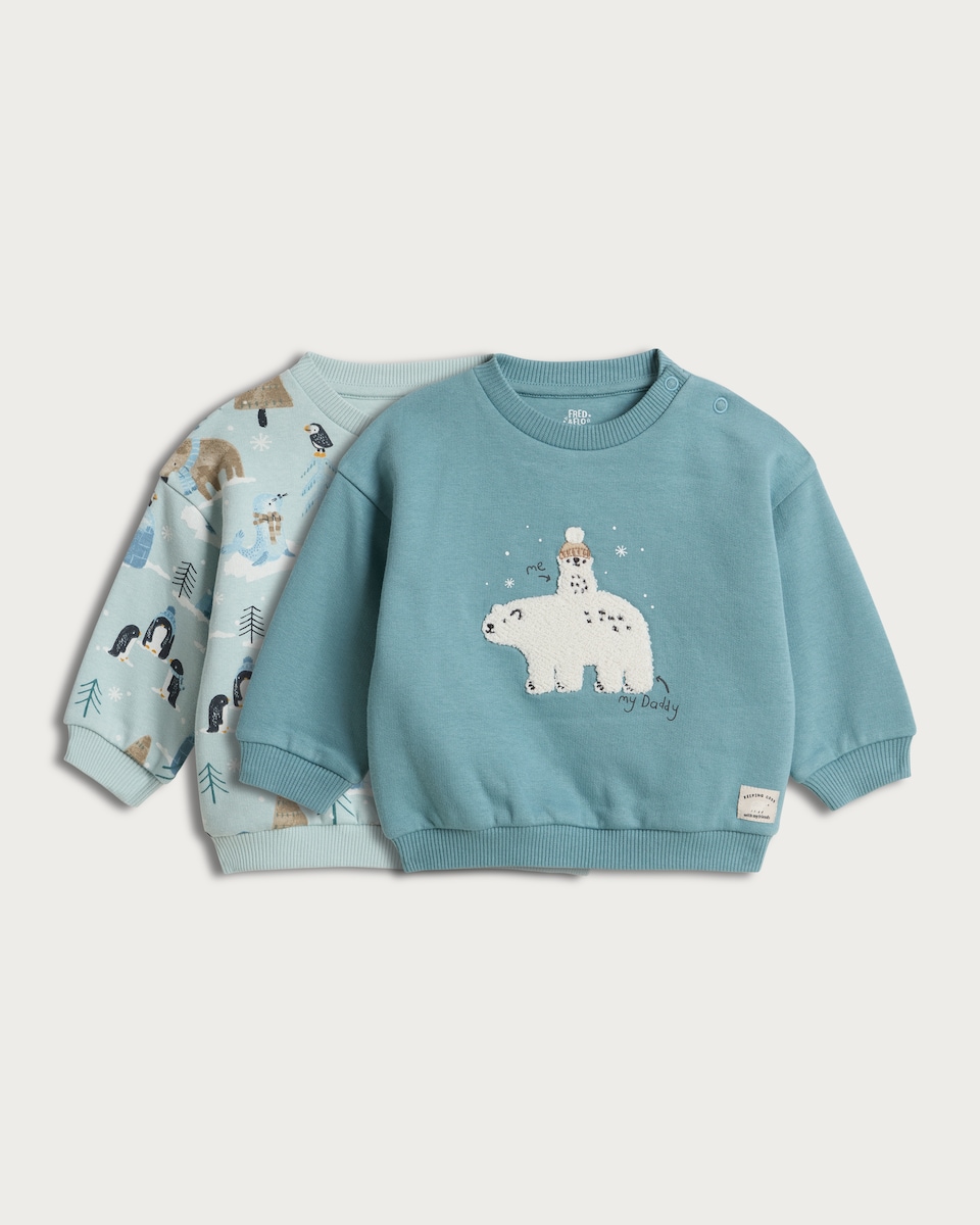 image 1 of F&F Baby 2-Pack Cotton Rich Arctic Print Sweatshirts in Turquoise