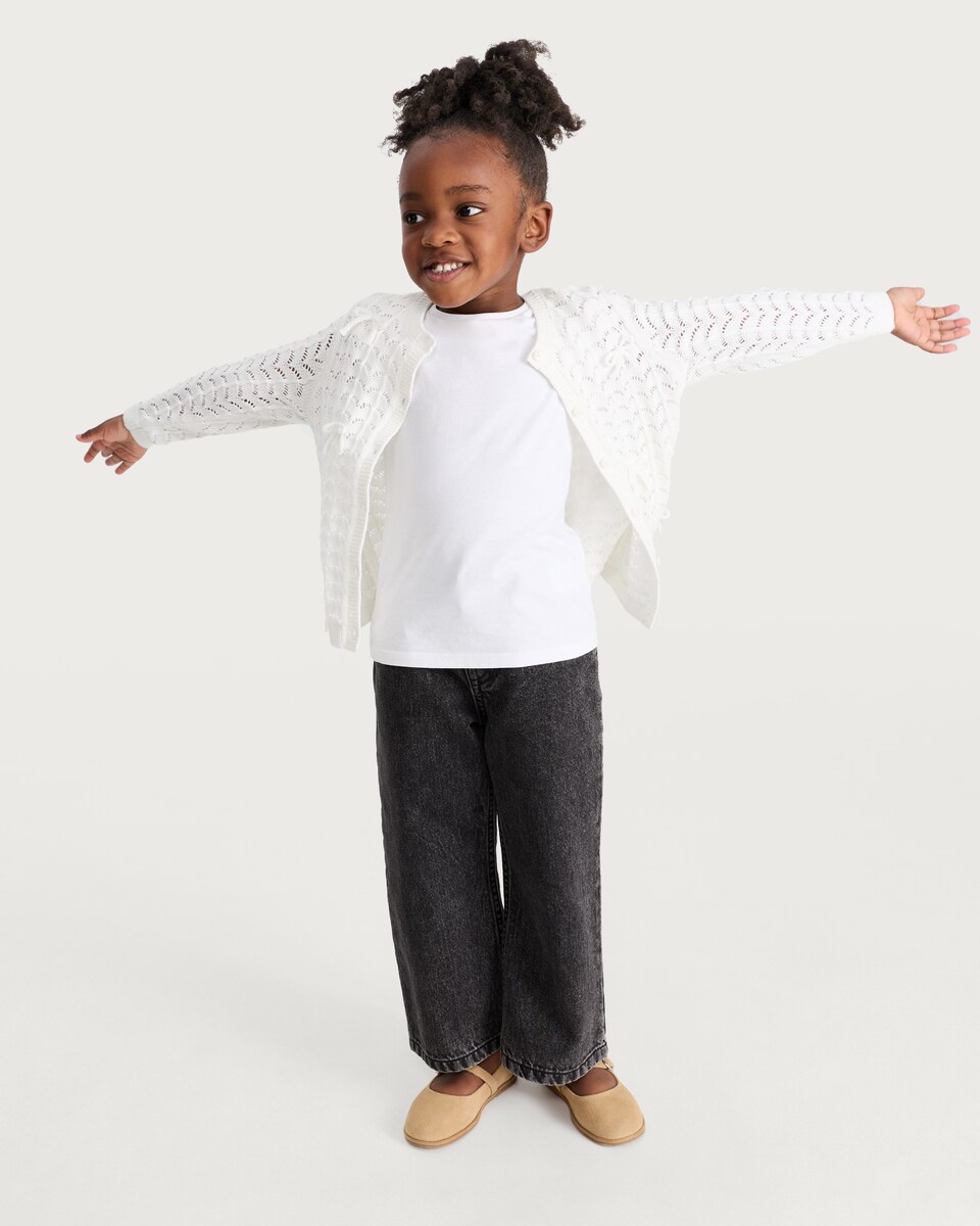 image 1 of F&F Girls Pure Cotton Bow Detail Cardigan in Cream