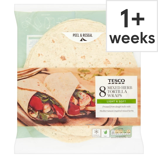 Low Calorie Tortilla Wraps Tesco Tesco 8 Mixed Herb Tortilla Wrap - Tesco Groceries