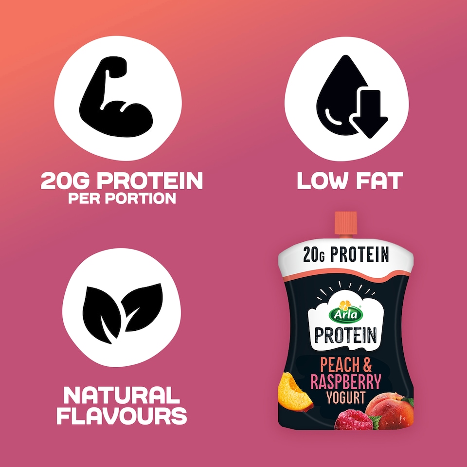 image 1 of Arla Protein Peach & Raspberry Yogurt Pouch 200g