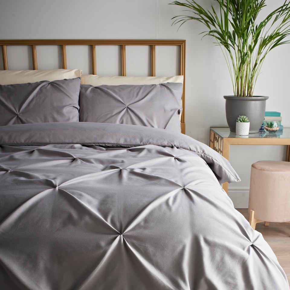 image 1 of Cosmoliving Grey Pintuck Duvet Set Kingsize